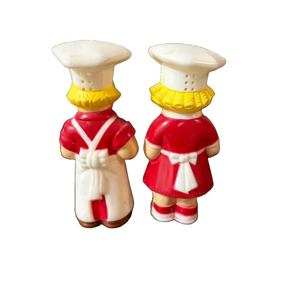 Vtg Campbell's Soup Kids Chef Salt Pepper Shakers Plastic Red White 4.5